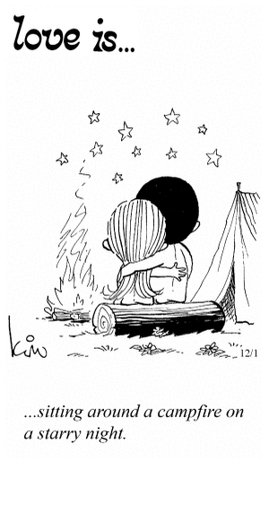 Love Is... sitting around a campfire on a starry night.