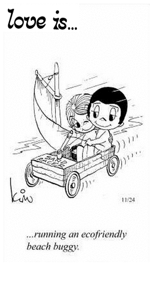 Love Is... running an ecofriendly beach buggy.