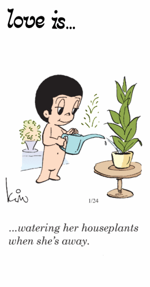 Love Is... watering her houseplants when she’s away.