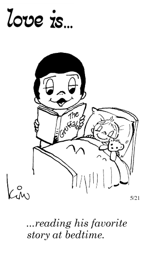 Love Is... readin ghis favorite story at bedtime.